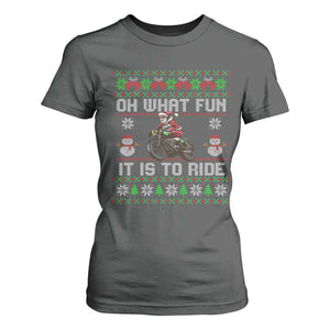 Biker Santa Claus T Shirt For Women Oh What Fun It Is To Ride Motorcycle Christmas Ugly Sweater TS02 Dark Heather Print Your Wear