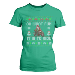 Biker Santa Claus T Shirt For Women Oh What Fun It Is To Ride Motorcycle Christmas Ugly Sweater TS02 Irish Green Print Your Wear