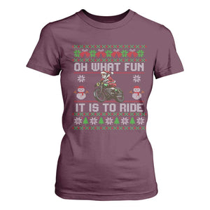 Biker Santa Claus T Shirt For Women Oh What Fun It Is To Ride Motorcycle Christmas Ugly Sweater TS02 Maroon Print Your Wear