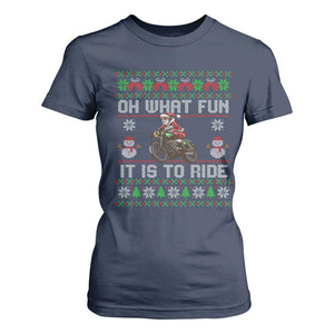 Biker Santa Claus T Shirt For Women Oh What Fun It Is To Ride Motorcycle Christmas Ugly Sweater TS02 Navy Print Your Wear