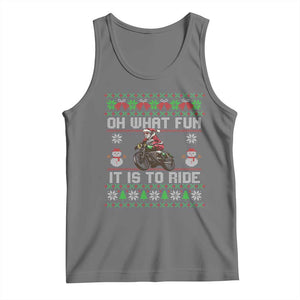 Biker Santa Claus Tank Top Oh What Fun It Is To Ride Motorcycle Christmas Ugly Sweater TS02 Black Heather Print Your Wear