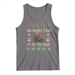 Biker Santa Claus Tank Top Oh What Fun It Is To Ride Motorcycle Christmas Ugly Sweater TS02 Deep Heather Print Your Wear