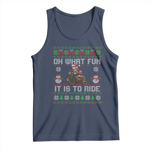 Biker Santa Claus Tank Top Oh What Fun It Is To Ride Motorcycle Christmas Ugly Sweater TS02 Navy Print Your Wear