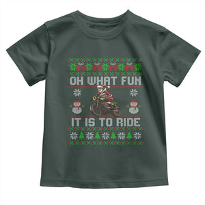 Biker Santa Claus Toddler T Shirt Oh What Fun It Is To Ride Motorcycle Christmas Ugly Sweater TS02 Dark Forest Green Print Your Wear