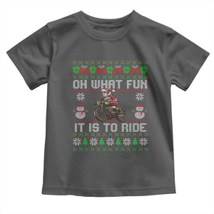 Biker Santa Claus Toddler T Shirt Oh What Fun It Is To Ride Motorcycle Christmas Ugly Sweater TS02 Dark Heather Print Your Wear