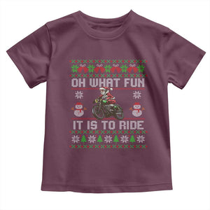 Biker Santa Claus Toddler T Shirt Oh What Fun It Is To Ride Motorcycle Christmas Ugly Sweater TS02 Maroon Print Your Wear