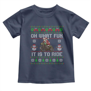 Biker Santa Claus Toddler T Shirt Oh What Fun It Is To Ride Motorcycle Christmas Ugly Sweater TS02 Navy Print Your Wear