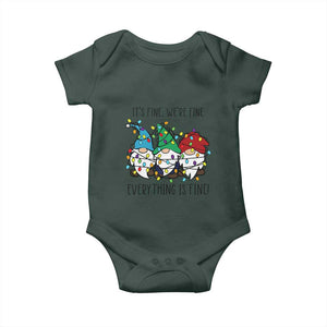 Christmas Gnomies Baby Onesie It's Fine I'm Fine Everything Is Fine TS02 Dark Forest Green Print Your Wear