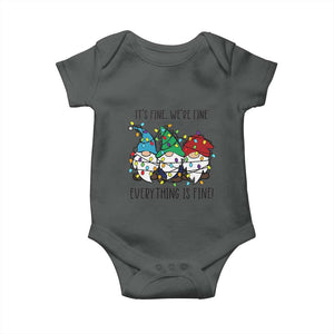 Christmas Gnomies Baby Onesie It's Fine I'm Fine Everything Is Fine TS02 Dark Heather Print Your Wear