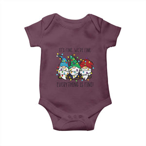 Christmas Gnomies Baby Onesie It's Fine I'm Fine Everything Is Fine TS02 Maroon Print Your Wear