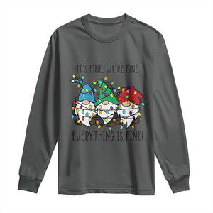 Christmas Gnomies Long Sleeve Shirt It's Fine I'm Fine Everything Is Fine TS02 Dark Heather Print Your Wear