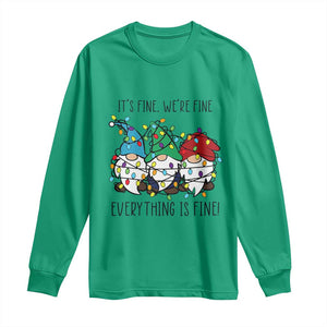 Christmas Gnomies Long Sleeve Shirt It's Fine I'm Fine Everything Is Fine TS02 Irish Green Print Your Wear