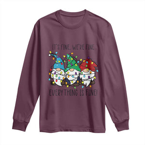 Christmas Gnomies Long Sleeve Shirt It's Fine I'm Fine Everything Is Fine TS02 Maroon Print Your Wear