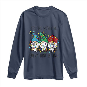 Christmas Gnomies Long Sleeve Shirt It's Fine I'm Fine Everything Is Fine TS02 Navy Print Your Wear