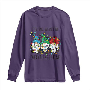 Christmas Gnomies Long Sleeve Shirt It's Fine I'm Fine Everything Is Fine TS02 Purple Print Your Wear