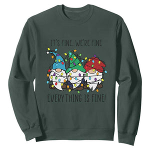 Christmas Gnomies Sweatshirt It's Fine I'm Fine Everything Is Fine TS02 Dark Forest Green Print Your Wear