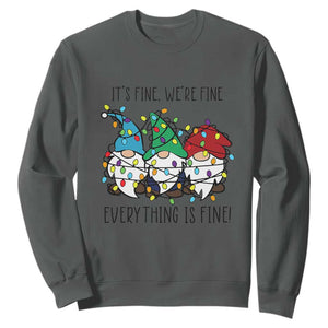 Christmas Gnomies Sweatshirt It's Fine I'm Fine Everything Is Fine TS02 Dark Heather Print Your Wear