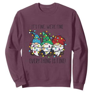 Christmas Gnomies Sweatshirt It's Fine I'm Fine Everything Is Fine TS02 Maroon Print Your Wear