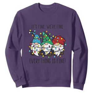 Christmas Gnomies Sweatshirt It's Fine I'm Fine Everything Is Fine TS02 Purple Print Your Wear