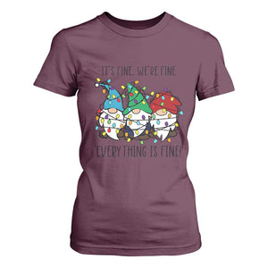 Christmas Gnomies T Shirt For Women It's Fine I'm Fine Everything Is Fine TS02 Maroon Print Your Wear