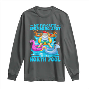 Christmas In July Relaxing Santa Long Sleeve Shirt My Favorite Swimming Spot Is The North Pole TS02 Dark Heather Print Your Wear