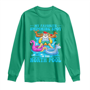 Christmas In July Relaxing Santa Long Sleeve Shirt My Favorite Swimming Spot Is The North Pole TS02 Irish Green Print Your Wear