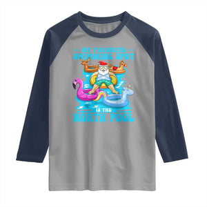 Christmas In July Relaxing Santa Raglan Shirt My Favorite Swimming Spot Is The North Pole TS02 Sport Gray Navy Print Your Wear