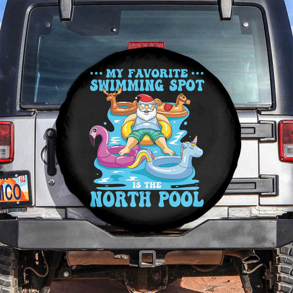 Christmas In July Relaxing Santa Spare Tire Cover My Favorite Swimming Spot Is The North Pole TS02 No hole Black Print Your Wear