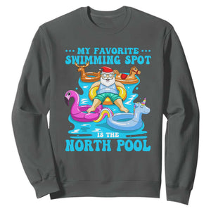 Christmas In July Relaxing Santa Sweatshirt My Favorite Swimming Spot Is The North Pole TS02 Dark Heather Print Your Wear