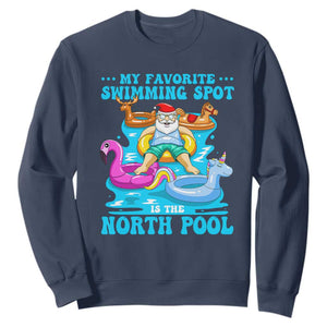 Christmas In July Relaxing Santa Sweatshirt My Favorite Swimming Spot Is The North Pole TS02 Navy Print Your Wear