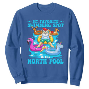 Christmas In July Relaxing Santa Sweatshirt My Favorite Swimming Spot Is The North Pole TS02 Royal Blue Print Your Wear