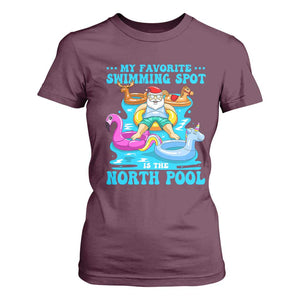 Christmas In July Relaxing Santa T Shirt For Women My Favorite Swimming Spot Is The North Pole TS02 Maroon Print Your Wear