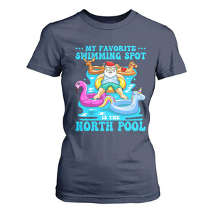 Christmas In July Relaxing Santa T Shirt For Women My Favorite Swimming Spot Is The North Pole TS02 Navy Print Your Wear