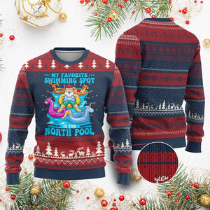 Xmas In July Relaxing Santa Ugly Christmas Sweater My Favorite Swimming Spot Is The North Pole TS02 Burgundy Print Your Wear