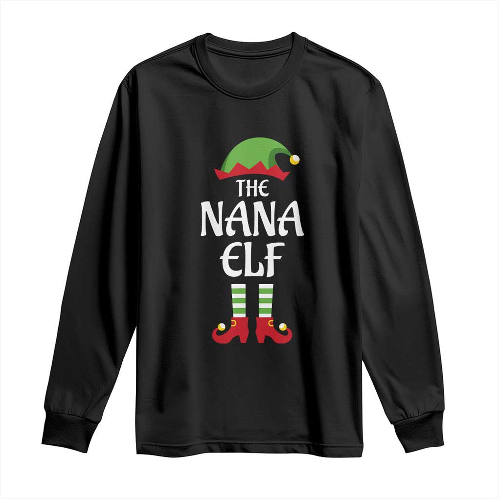 Christmas The Nana Elf Long Sleeve Shirt Funny Grandma Xmas Family Matching TS02 Black Print Your Wear