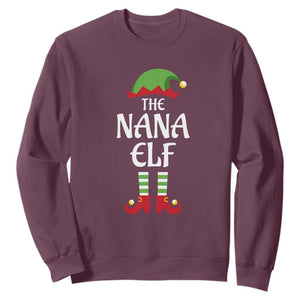 Christmas The Nana Elf Sweatshirt Funny Grandma Xmas Family Matching TS02 Maroon Print Your Wear