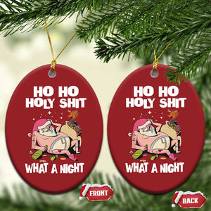 Funny Drunk Santa Christmas Ornament Ho Ho Holy Shirt What A Night TS02 Oval Red Print Your Wear