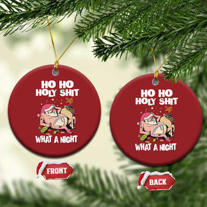 Funny Drunk Santa Christmas Ornament Ho Ho Holy Shirt What A Night TS02 Circle Red Print Your Wear