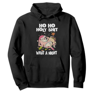 Funny Drunk Santa Hoodie Ho Ho Holy Shit What A Night TS02 Black Print Your Wear