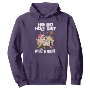 Funny Drunk Santa Hoodie Ho Ho Holy Shit What A Night TS02 Purple Print Your Wear