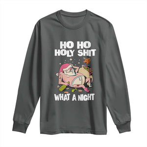 Funny Drunk Santa Long Sleeve Shirt Ho Ho Holy Shit What A Night TS02 Dark Heather Print Your Wear