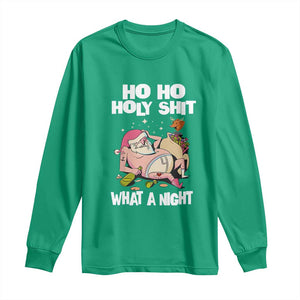 Funny Drunk Santa Long Sleeve Shirt Ho Ho Holy Shit What A Night TS02 Irish Green Print Your Wear