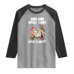 Funny Drunk Santa Raglan Shirt Ho Ho Holy Shirt What A Night TS02 Sport Gray Black Print Your Wear