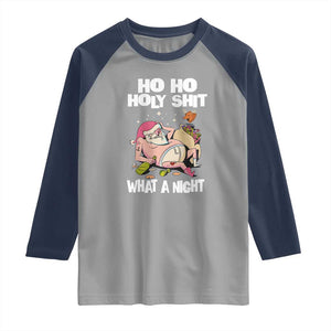 Funny Drunk Santa Raglan Shirt Ho Ho Holy Shirt What A Night TS02 Sport Gray Navy Print Your Wear