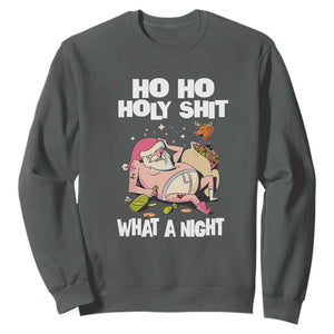 Funny Drunk Santa Sweatshirt Ho Ho Holy Shit What A Night TS02 Dark Heather Print Your Wear