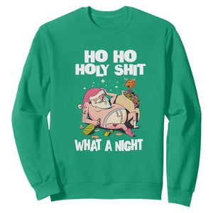 Funny Drunk Santa Sweatshirt Ho Ho Holy Shit What A Night TS02 Irish Green Print Your Wear