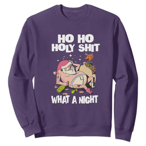 Funny Drunk Santa Sweatshirt Ho Ho Holy Shit What A Night TS02 Purple Print Your Wear