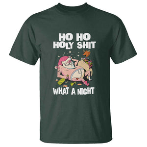 Funny Drunk Santa T Shirt Ho Ho Holy Shit What A Night TS02 Dark Forest Green Print Your Wear