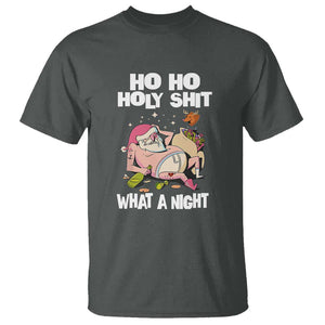 Funny Drunk Santa T Shirt Ho Ho Holy Shit What A Night TS02 Dark Heather Print Your Wear