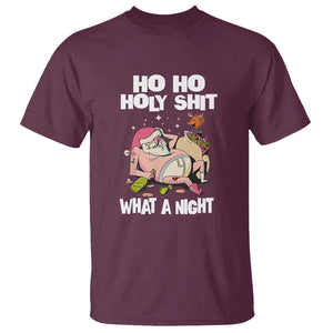 Funny Drunk Santa T Shirt Ho Ho Holy Shit What A Night TS02 Maroon Print Your Wear